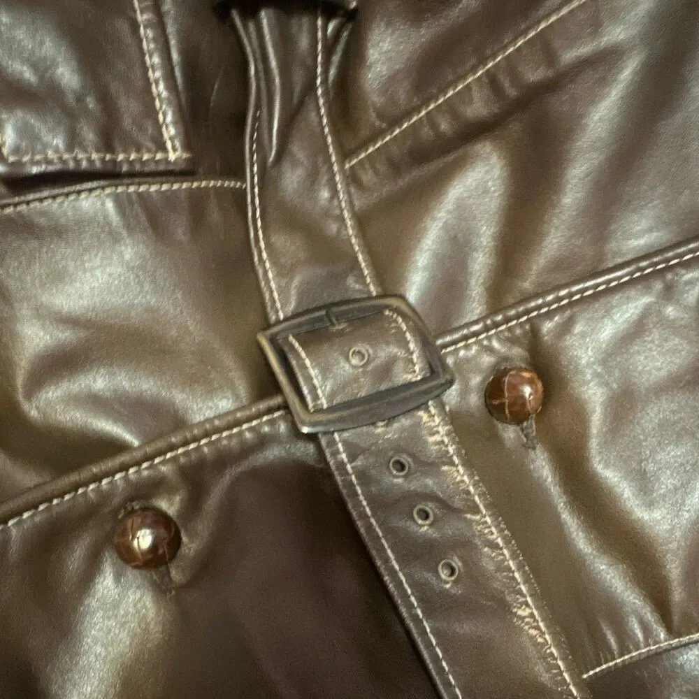 Vintage Towncraft JCPenney Brown Leather Belted Ranch Coat Mens 46 Long